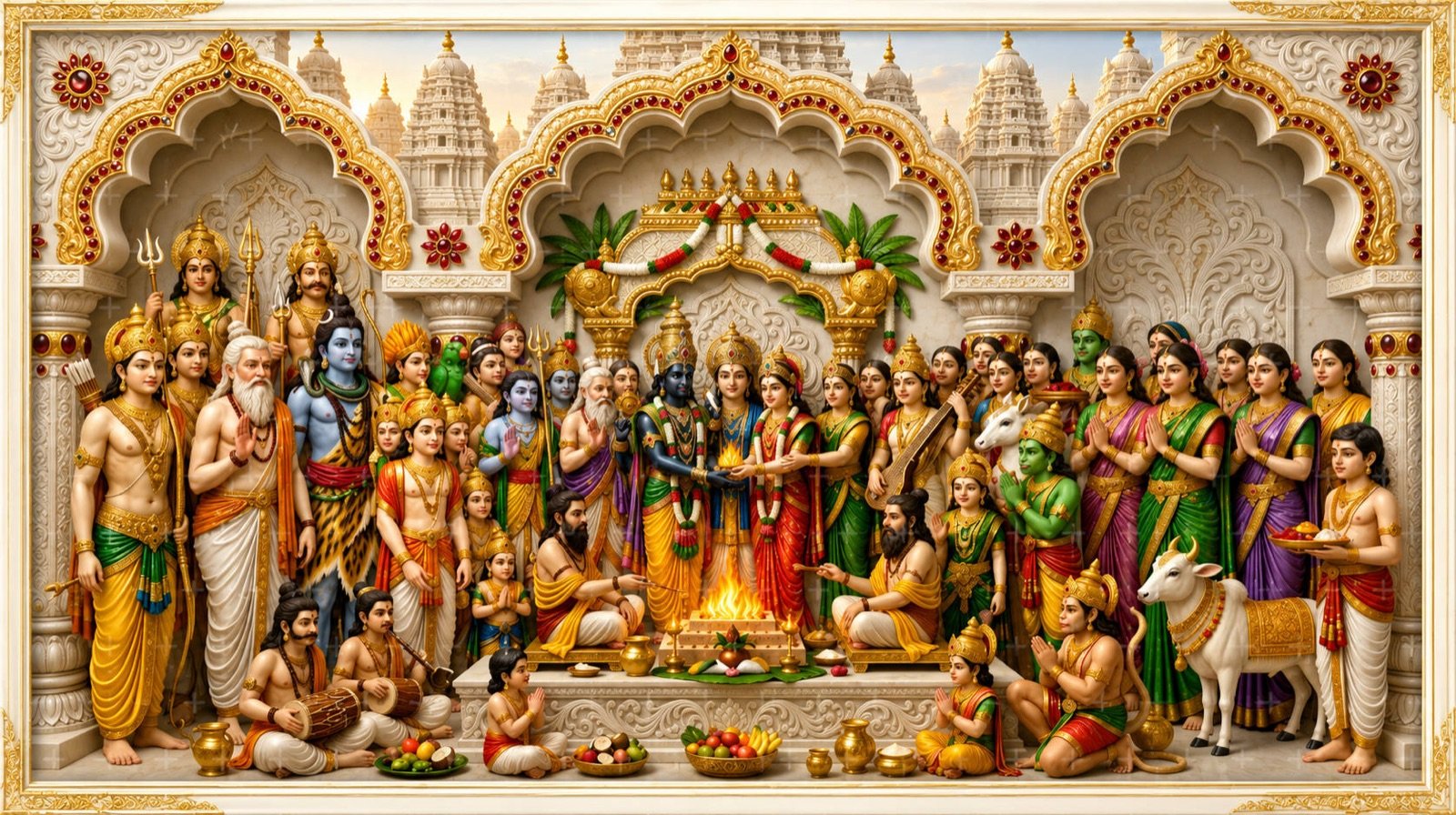 Hindu deities blessing a sacred wedding — auspicious beginnings
